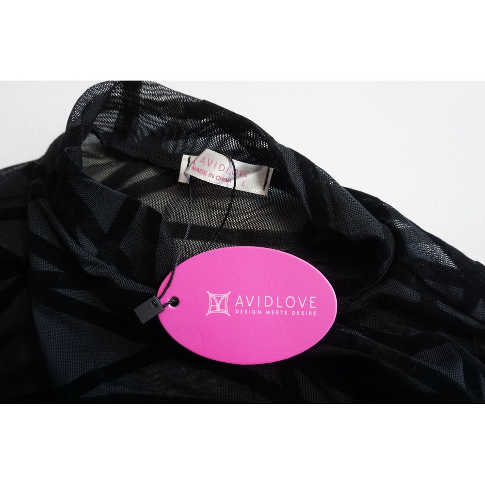 Avidlove Women Black Sheer Mesh Geometric Velvet Burnout Mock Neck Top NWT L - Picture 6 of 13
